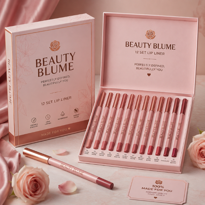 Beauty Blume Set Of 12 Pack Shade Professional Lip Liner Collection Ultra Pigmented Waterproof Smudge-Proof