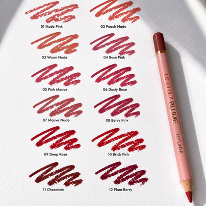 Beauty Blume Set Of 12 Pack Shade Professional Lip Liner Collection Ultra Pigmented Waterproof Smudge-Proof